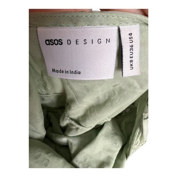 Asos Design Light Green Laser Cut Eyelet Lace Sun Dress 4  Mini Boho Coquette - Picture 8 of 10